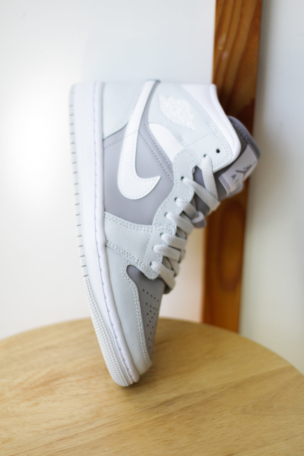 And White Light Grey Jordan 1s W AIR JORDAN MID