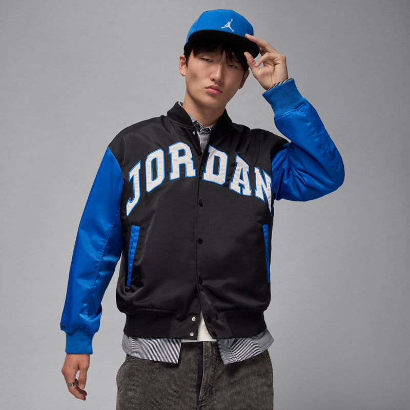 JORDAN BROOKLYN COLLEGIATE VARSITY JACKET "BLACK/SPORT BLUE/BLACK"