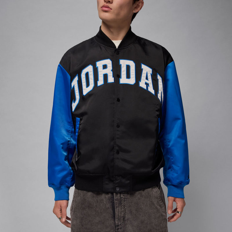 JORDAN BROOKLYN COLLEGIATE VARSITY JACKET "BLACK/SPORT BLUE/BLACK"