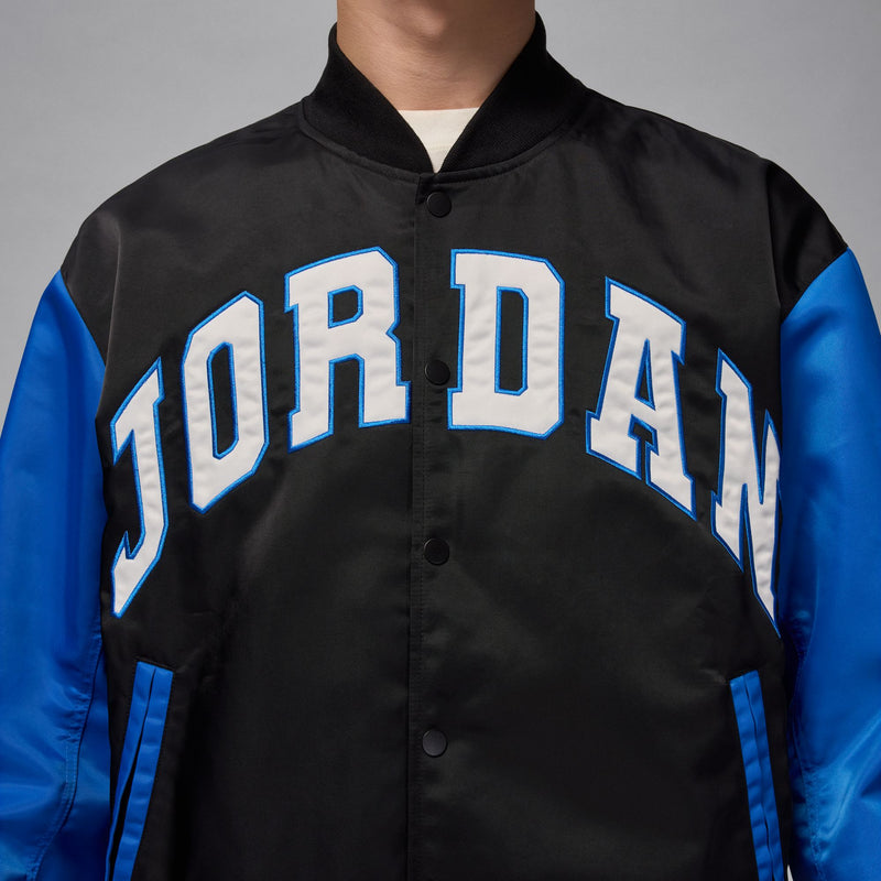 JORDAN BROOKLYN COLLEGIATE VARSITY JACKET "BLACK/SPORT BLUE/BLACK"