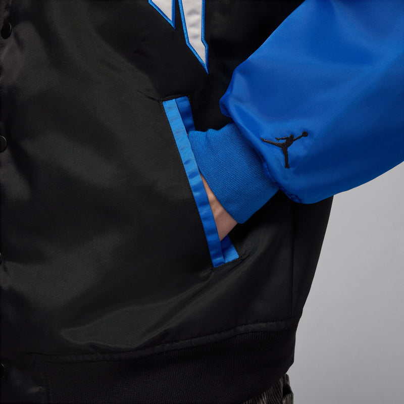 JORDAN BROOKLYN COLLEGIATE VARSITY JACKET "BLACK/SPORT BLUE/BLACK"