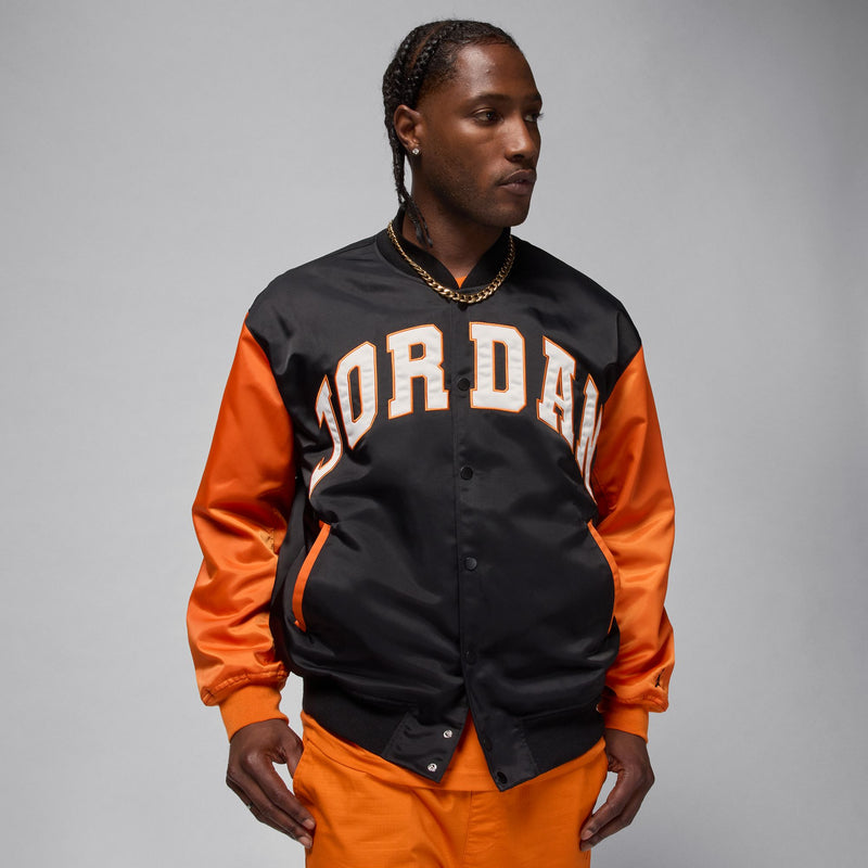 JORDAN BROOKLYN COLLEGIATE VARSITY JACKET "BLACK/STARFISH/BLACK"