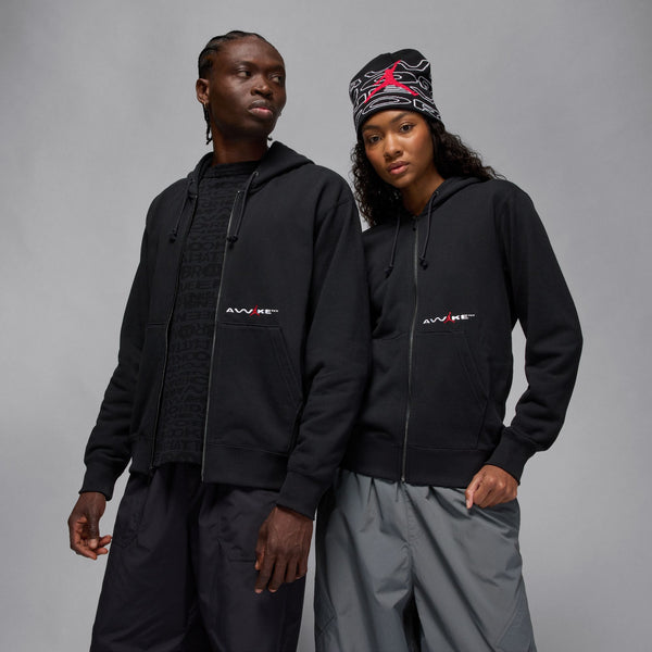 JORDAN X AWAKE NY FULL ZIP FLEECE HOODIE "BLACK/UNIVERSITY RED"