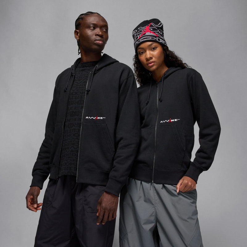 JORDAN X AWAKE NY FULL ZIP FLEECE HOODIE "BLACK/UNIVERSITY RED"