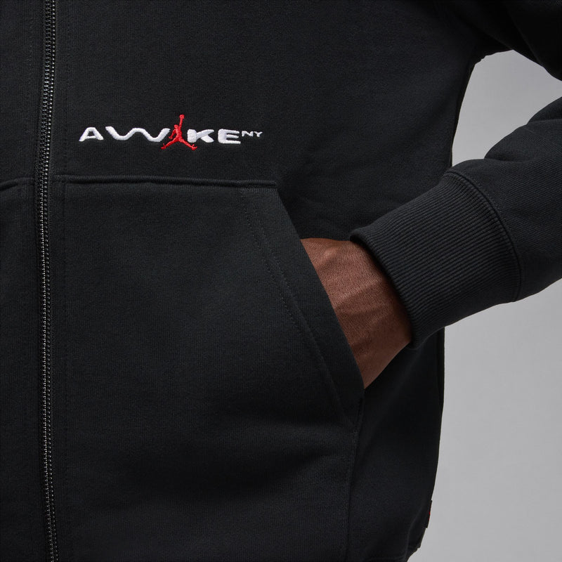 JORDAN X AWAKE NY FULL ZIP FLEECE HOODIE "BLACK/UNIVERSITY RED"