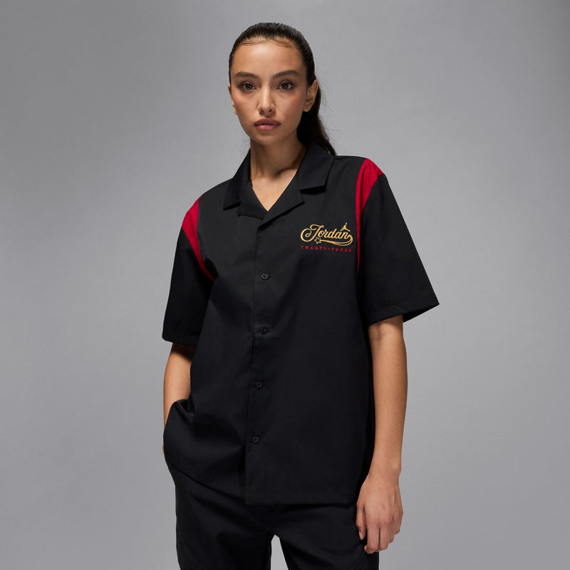 W JORDAN BUTTON UP SHIRT "BLACK/GYM RED"