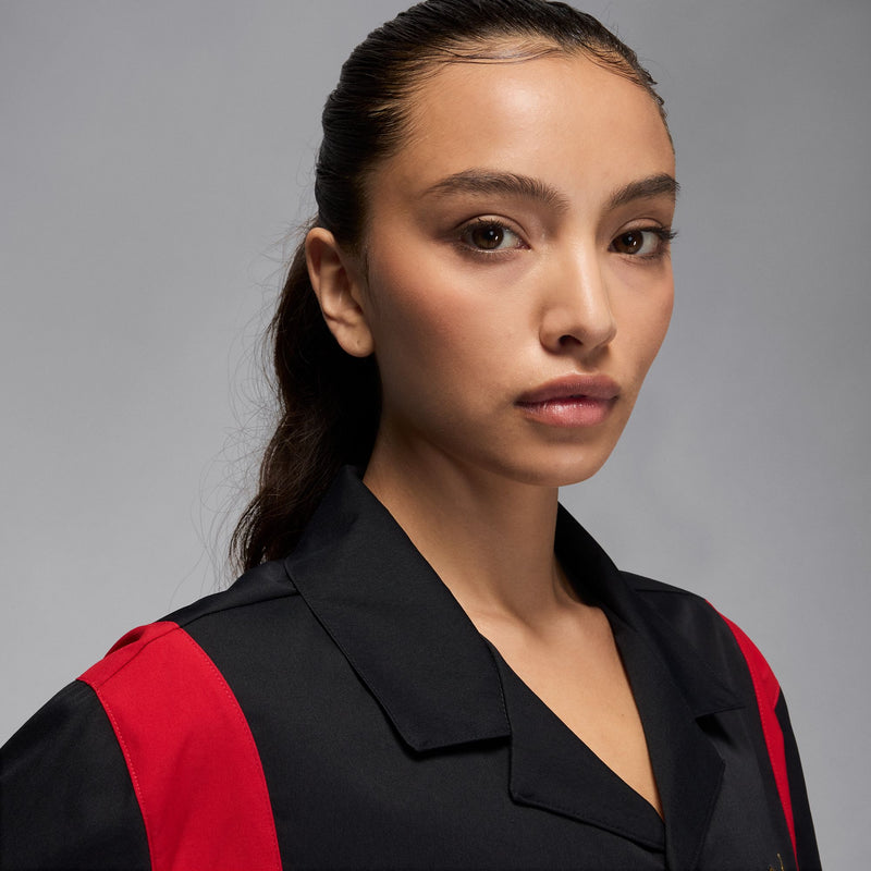 W JORDAN BUTTON UP SHIRT "BLACK/GYM RED"