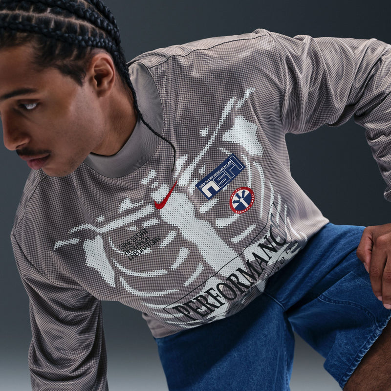 NIKE DRI FIT COMBINE JERSEY LONGSLEEVE "COLLEGE GREY/FLAT PEWTER/UNIVERSITY RED"