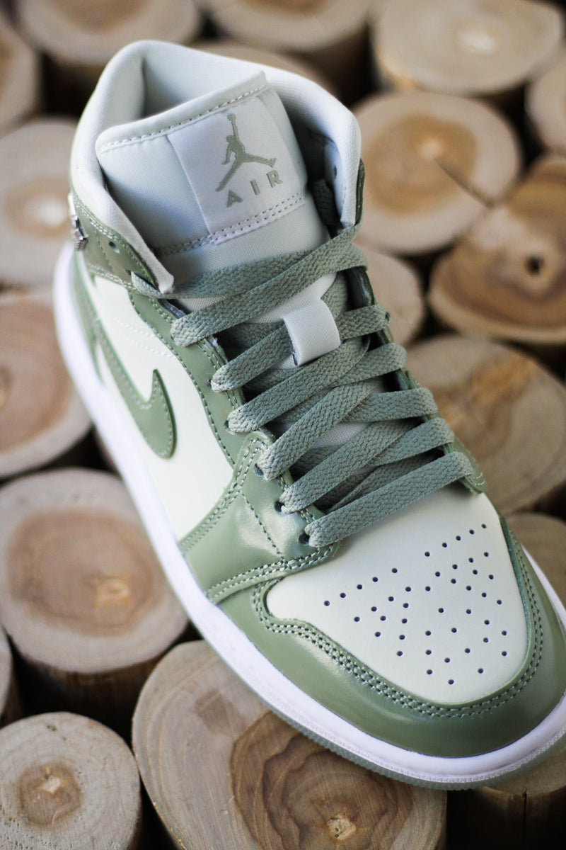 W AIR JORDAN 1 MID SE " SEA GLASS/OIL GREEN-METALLIC SILVER"