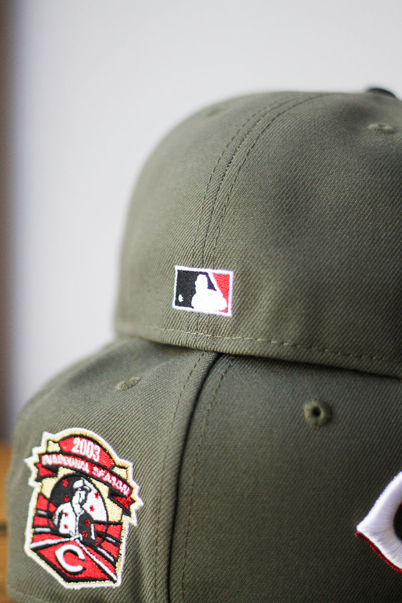 2003 CINCINNATI REDS OLIVE/BLACK FITTED W/ GREY UNDER VISOR