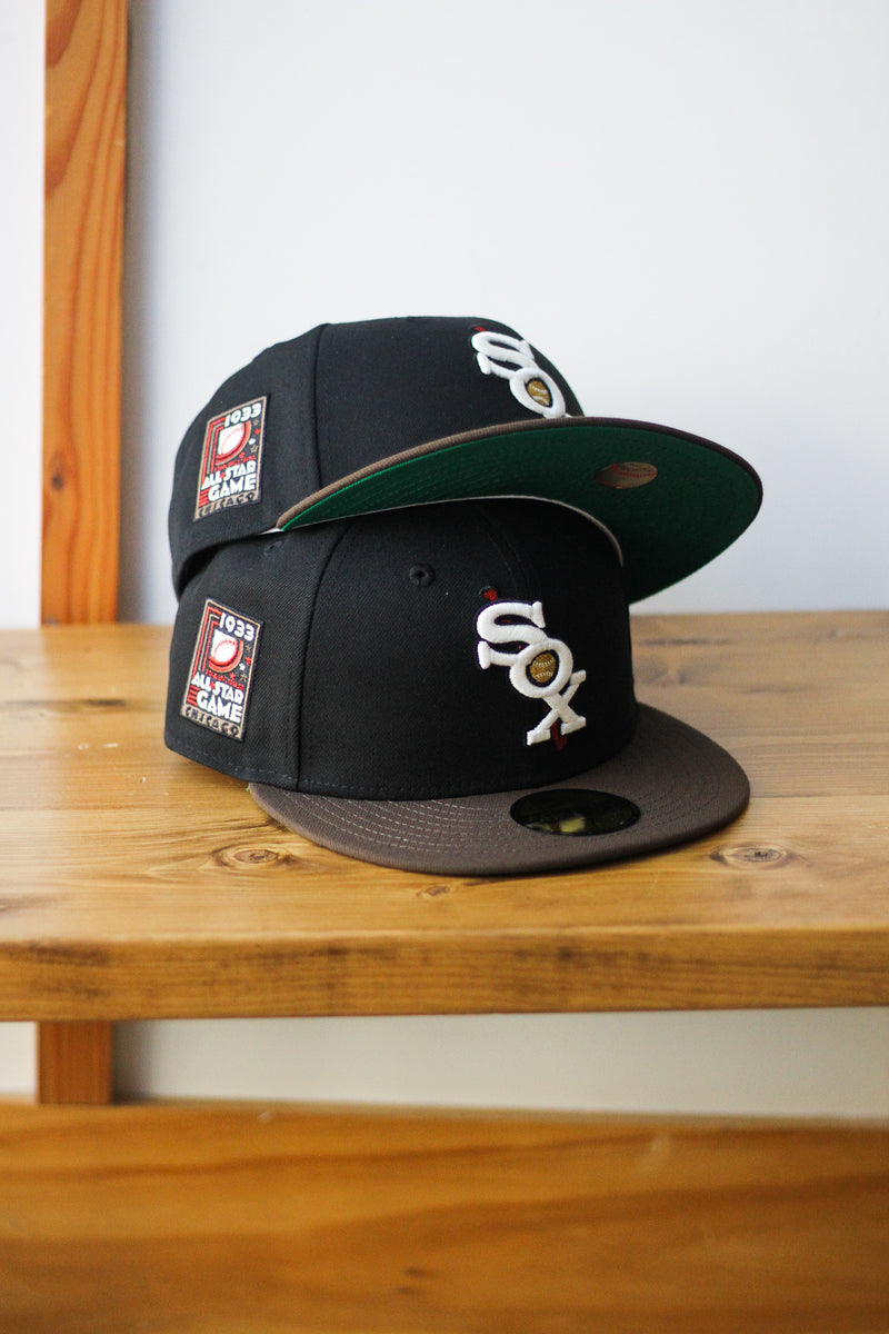 1933 CHICAGO WHITE SOX BLACK/BROWN FITTED W/ GREEN UNDER VISOR