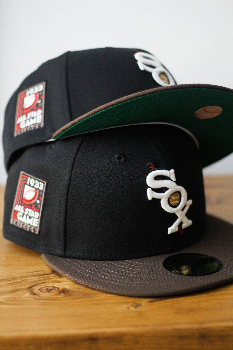 1933 CHICAGO WHITE SOX BLACK/BROWN FITTED W/ GREEN UNDER VISOR