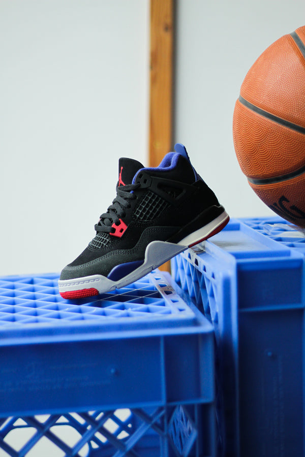 JORDAN 4 RETRO (PS) "BLACK/FIRE RED-DEEP ROYAL BLUE"