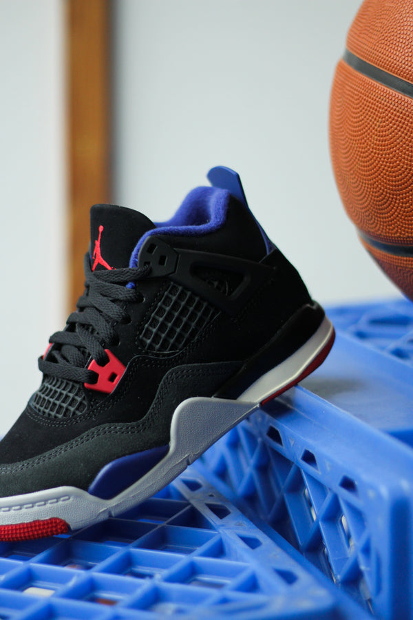 JORDAN 4 RETRO (PS) "BLACK/FIRE RED-DEEP ROYAL BLUE"