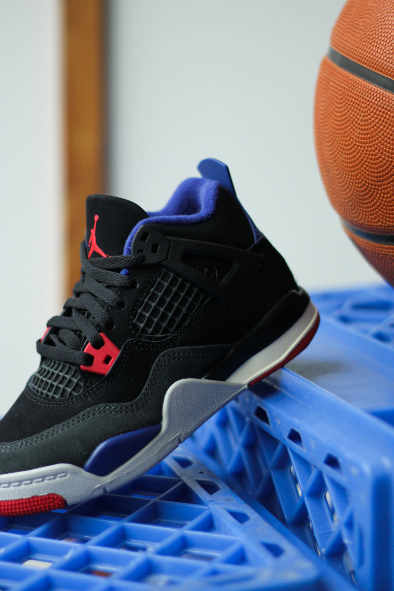 JORDAN 4 RETRO (PS) "BLACK/FIRE RED-DEEP ROYAL BLUE"