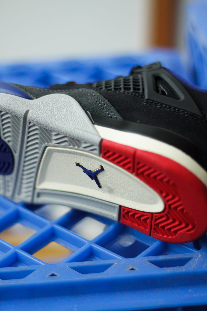JORDAN 4 RETRO (PS) "BLACK/FIRE RED-DEEP ROYAL BLUE"