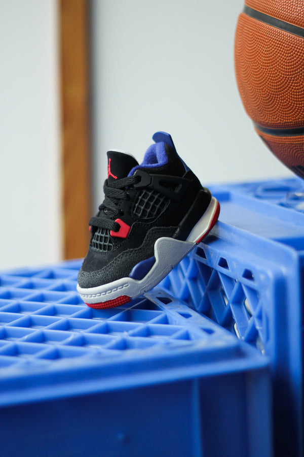 JORDAN 4 RETRO (TD) "BLACK/FIRE RED-DEEP ROYAL BLUE"