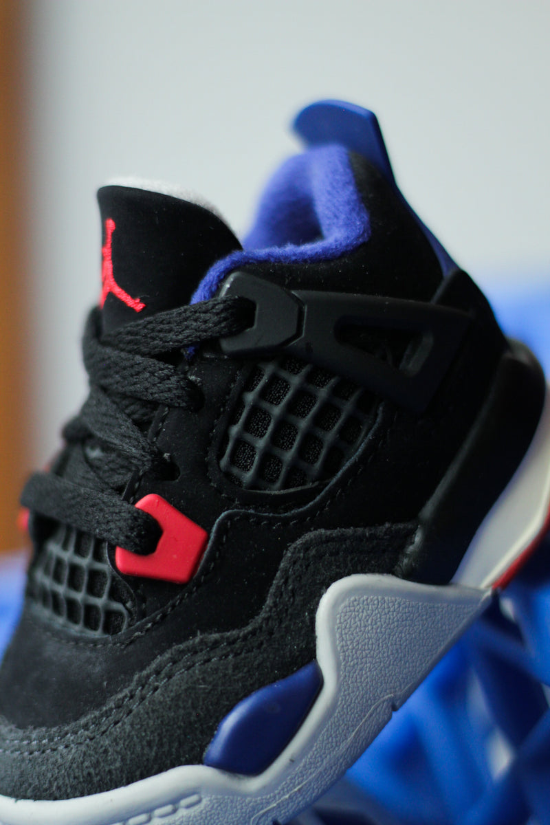 JORDAN 4 RETRO (TD) "BLACK/FIRE RED-DEEP ROYAL BLUE"