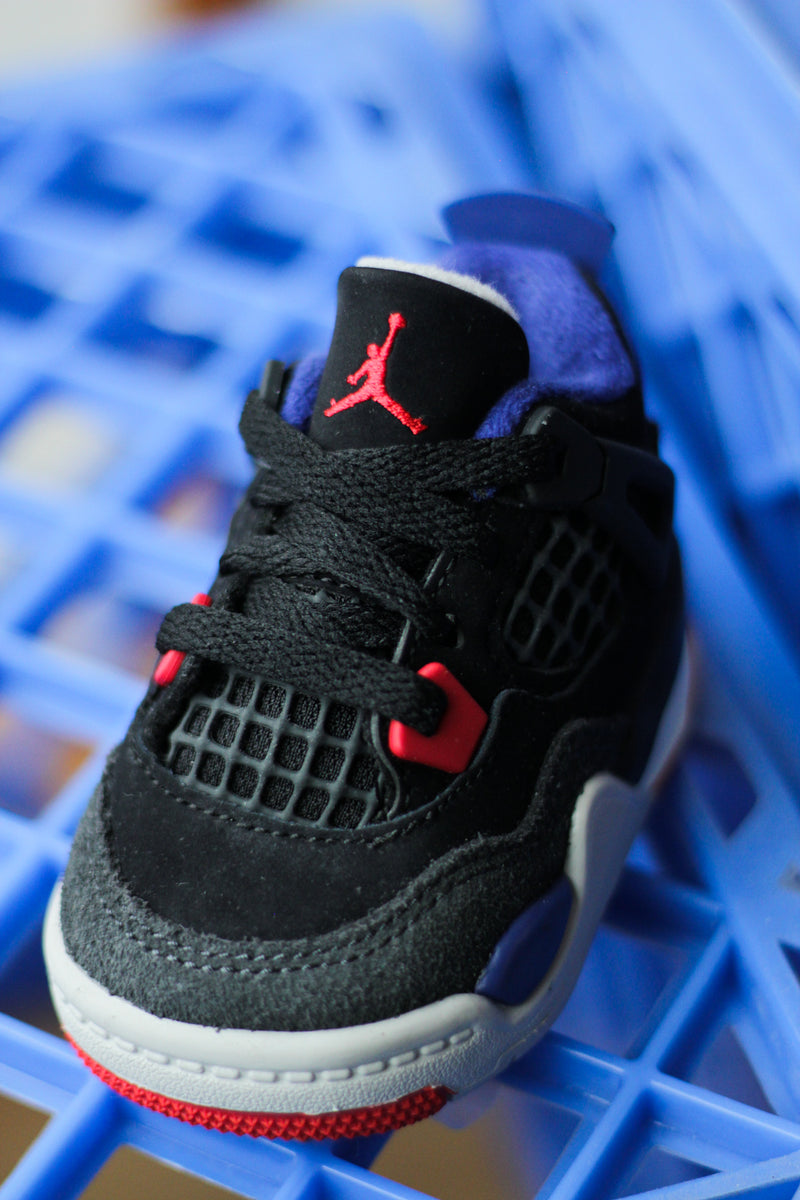 JORDAN 4 RETRO (TD) "BLACK/FIRE RED-DEEP ROYAL BLUE"