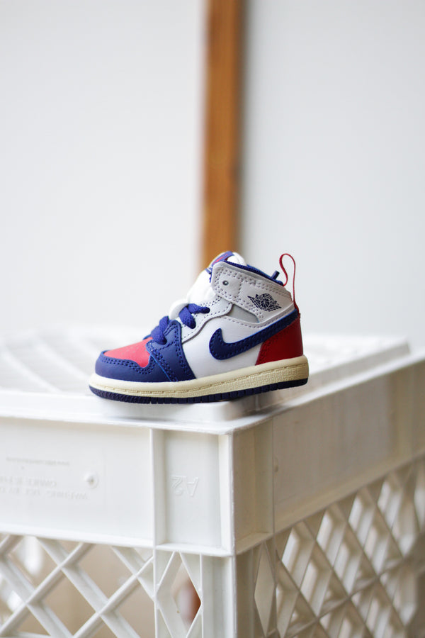 JORDAN 1 MID (TD) "WHITE/DEEP ROYAL BLUE-UNIVERSITY RED"