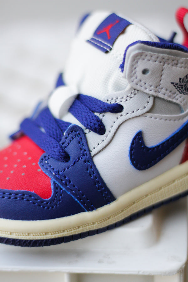 JORDAN 1 MID (TD) "WHITE/DEEP ROYAL BLUE-UNIVERSITY RED"