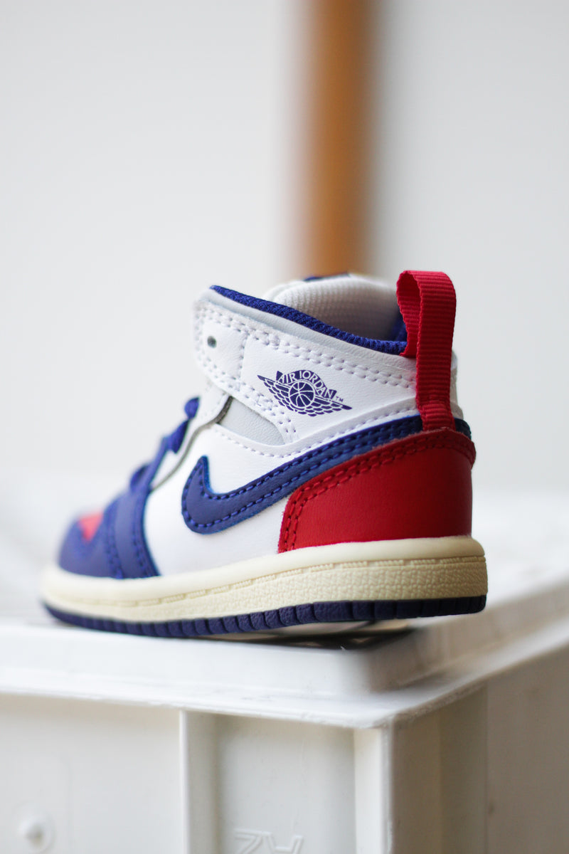 JORDAN 1 MID (TD) "WHITE/DEEP ROYAL BLUE-UNIVERSITY RED"