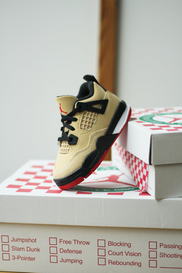 JORDAN 4 RETRO (TD) "SESAME/FIRE RED-BLACK-WHITE"