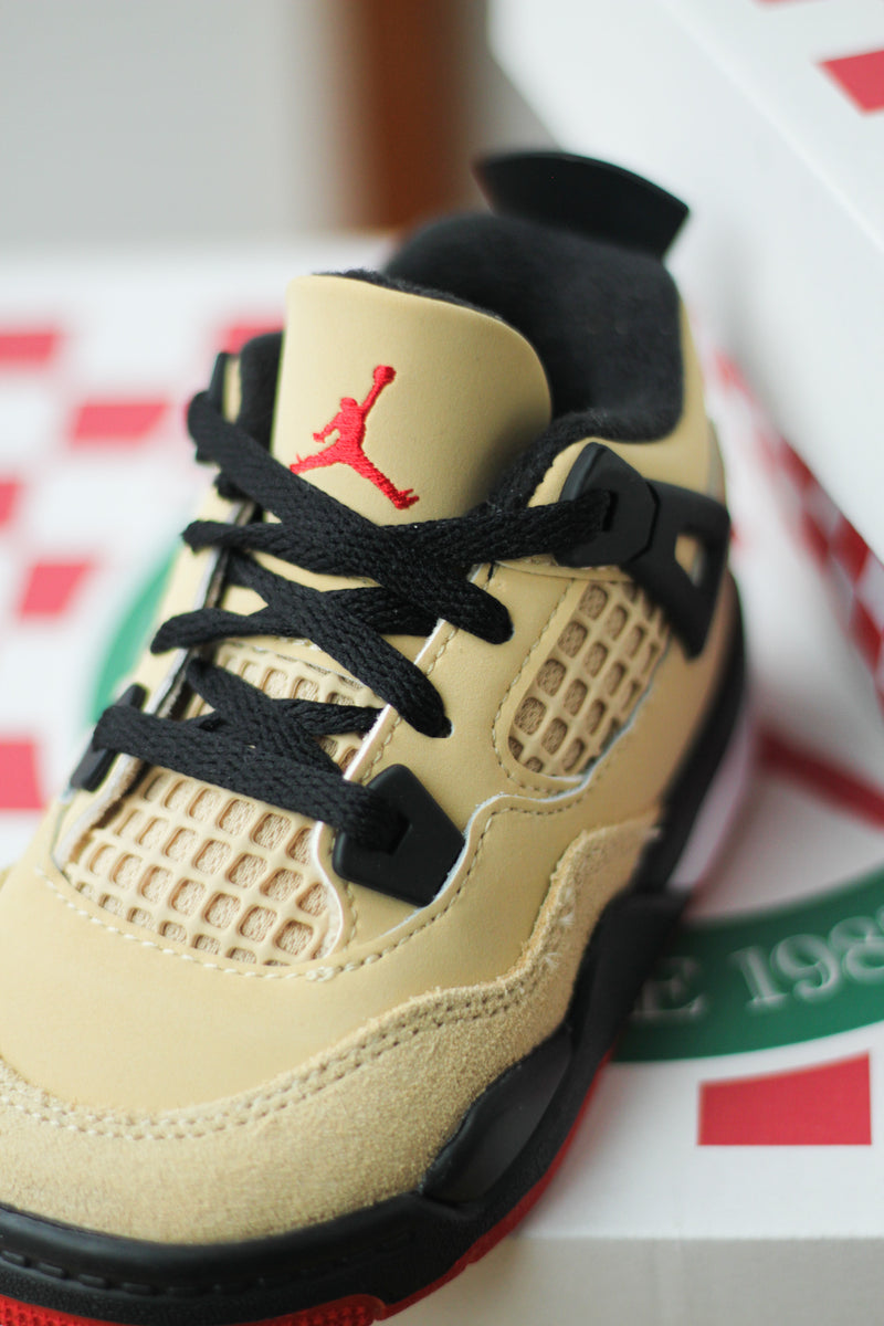 JORDAN 4 RETRO (TD) "SESAME/FIRE RED-BLACK-WHITE"