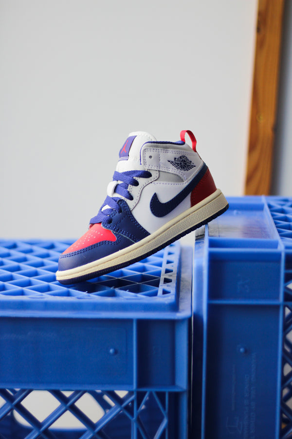 JORDAN 1 MID (PS) "WHITE/DEEP ROYAL BLUE-UNIVERSITY RED"
