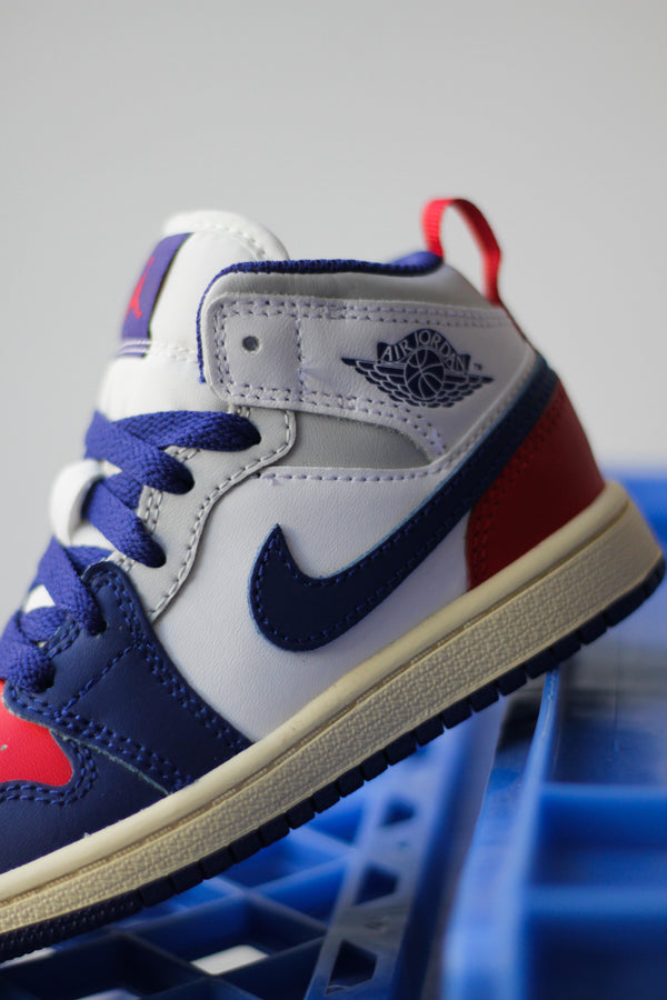 JORDAN 1 MID (PS) "WHITE/DEEP ROYAL BLUE-UNIVERSITY RED"