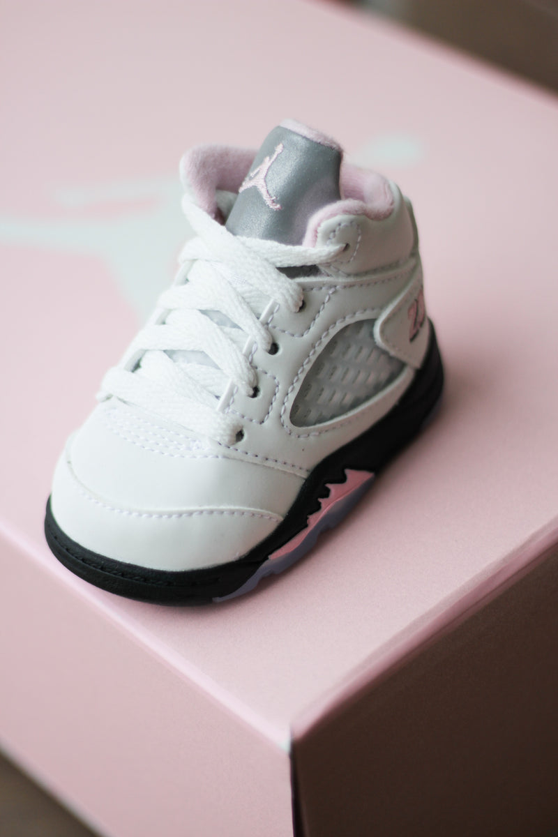 JORDAN 5 RETRO (TD) "WHITE/MED SOFT PINK-BLACK"