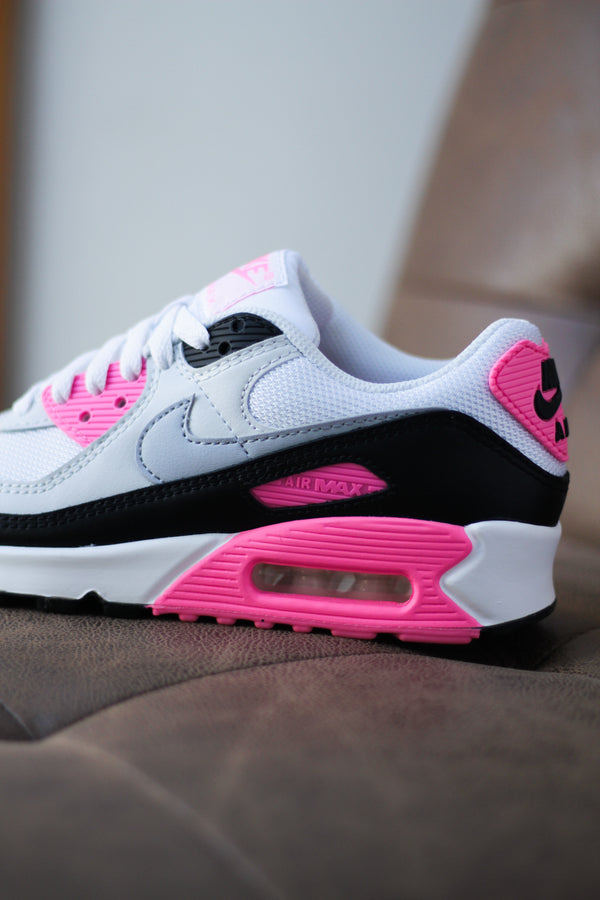 W NIKE AIR MAX 90 "WHITE/WOLF GREY-PINK GLOW-BLACK"