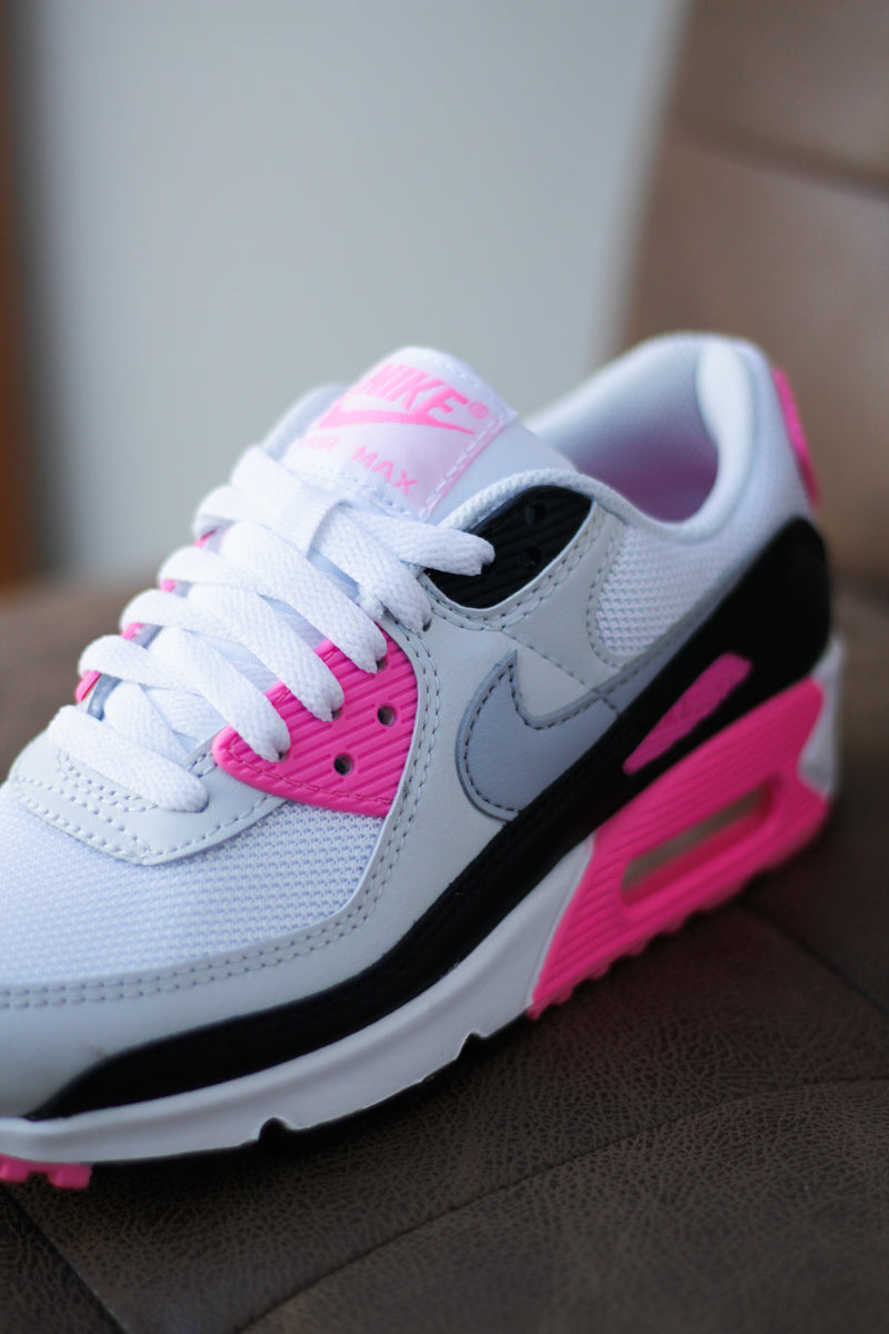 W NIKE AIR MAX 90 "WHITE/WOLF GREY-PINK GLOW-BLACK"
