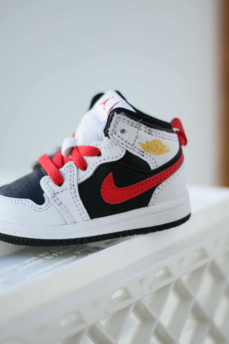 JORDAN 1 MID BT (TD) "BLACK/WHITE-SPEED RED"