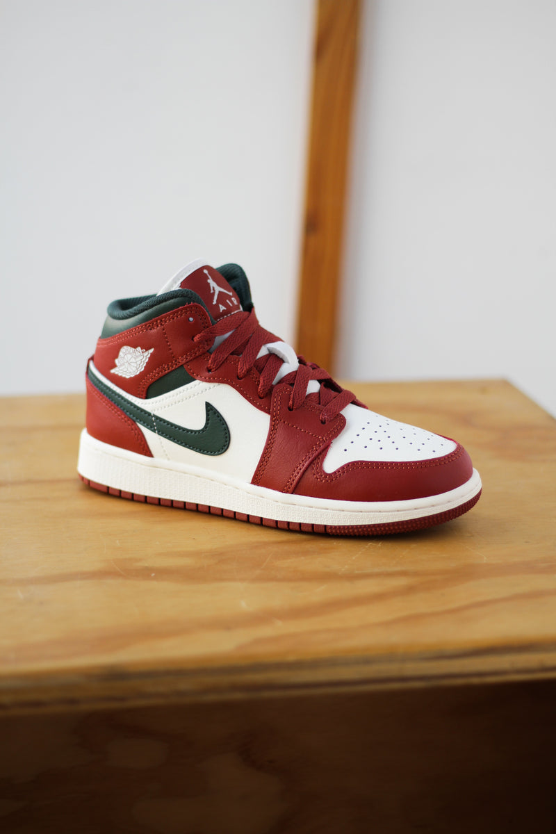 AIR JORDAN 1 MID (GS) "SAIL/MIDNIGHT GREEN-PURE PLATINUM"
