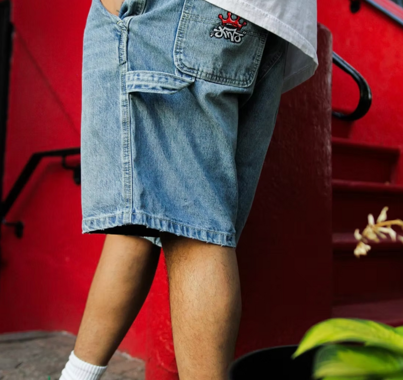 KNOSTALGIA IYKYK DENIM CARPENTER SHORTS "WHITE"