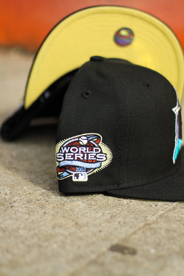 2003 FLORIDA MARLINS BLACK FITTED W/ BUTTER YELLOW UNDER VISOR